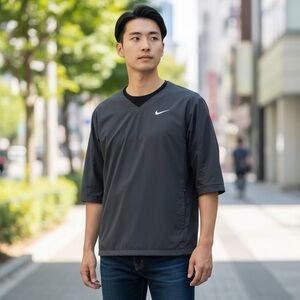 Nike‎ Baseball Jacket Mens Size M Gray 3/4 Sleeve V Neck Pullover Windshirt New